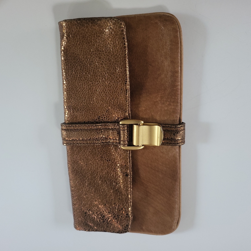 Unique Martin + Osa brown and metallic copper leather cutch
